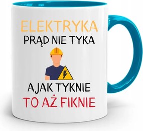 Kék Bögre Villanyszerelőnek, Ha Megérinti, Fényesen, fényképes nyomattal