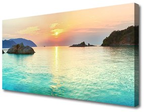Vászonkép Sun Rocks Sea Landscape 100x50 cm