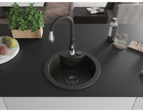 Mexen Diego, 1 kamrás gránit mosogató 488x488x167 mm és Savita mosogató csaptelep, fekete-arany metál, 6512-75-672601-70-B