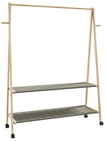 bambusz ruhaállvány polcokkal és kerekekkel 132x45,5x155,5 cm
