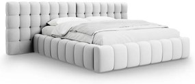 Világosszürke kárpitozott ágyneműtartós franciaágy ágyráccsal 200x200 cm Mamaia – Micadoni Home