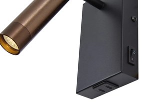 Modern fekete fali lámpa sötét bronz állítható USB-C-vel - Croft