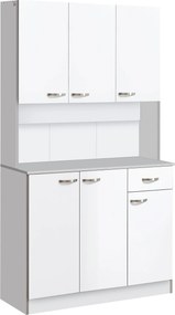 HOMCOM Konyhai Szekrény Széles Munkafelülettel 1 Fiókkal, 6 Ajtóval és Állítható Polcokkal, Modern Stílus 101x39x180 cm Fehér | Aosom