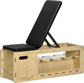 HOMCOM Súlyzó Pad, Edzőpad Tárolóval és Ellenállás Szalagokkal, Állítható Fitnesz Pad Súlyemeléshez, Erősítő Edzéshez, Szilárd Fából | Aosom