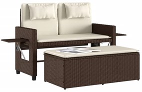 barna polyrattan dönthető kerti pad párnával