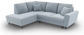 Világoskék bársony kinyitható tárolóhelyes sarokkanapé (bal oldali-L alakú) Kyoto – Cosmopolitan Design