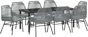 vidaXL Kert étkező szett párnával 9 pcs Szürke polirattan