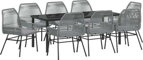 vidaXL Kert étkező szett párnával 9 pcs Szürke polirattan