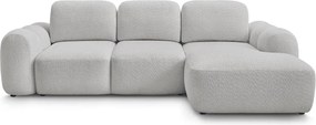 Világosszürke buklé kinyitható-tárolóhelyes sarokkanapé (jobb oldali-heverő résszel) Montaigne – Bobochic Paris