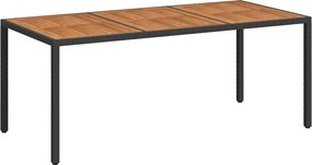 vidaXL fekete polyrattan és akácfa kerti asztal 190 x 90 x 75 cm