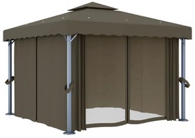 tópszínű pavilon függönnyel és LED fényfüzérrel 3 x 3 m