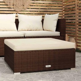 Barna polyrattan kerti lábtartó párnával 70 x 70 x 30 cm