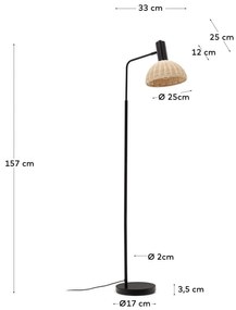 Fekete-natúr színű állólámpa rattan búrával (magasság 157 cm) Damila – Kave Home