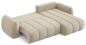 Világosbarna buklé kinyitható-tárolóhelyes sarokkanapé (jobb oldali-heverő résszel) Pele – Makamii