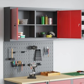 3 részes szerszámtároló és pegboard készlet falra szerelhető piros fém