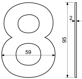 Házszám "8", RN.95L, rozsdamentes acél