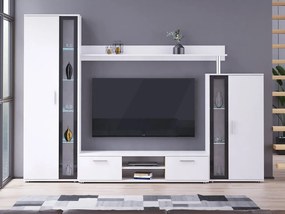 Nappali bútorsor Orenia (fehér + fehér + fekete üveg) (fehér LED világítás). 1054268