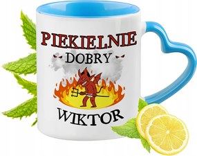 Viktornak Kék bögre szív alakú füllel Kávé ajándék