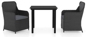3 részes fekete kerti étkezőgarnitúra párnákkal