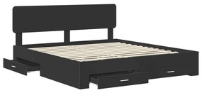 vidaXL Ágykeret fejtámlával fiókkal Fekete 200 x 200 cm Faanyag