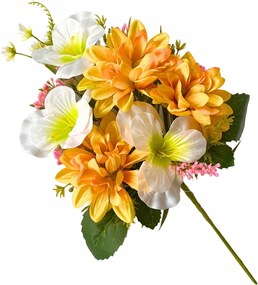 Mesterséges Dália Csokor 43 cm Virág Kompozíció Fehér Sárga