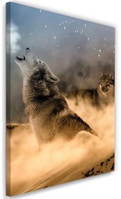 Gario Vászonkép Két farkas üvölt éjszaka a holdra Méret: 40 x 60 cm