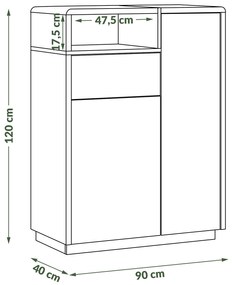 Mazzoni FOLK K-90 komód Antracitszürke (Sötétszürke)/Artisan Tölgy - MODERN NAPPALIBA/SZOBÁBA