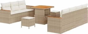 vidaXL Kerti Kanapé Szett párnával 14 pcs Beige és krém polirattan