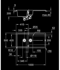 GROHE 31642AP0 - K400 konyhai mosogató 1000 × 500 mm gránit/fekete