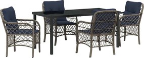 vidaXL Kert étkező szett párnával 5 pcs Szürke és fekete Rattan
