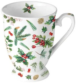 Karácsonyi bögre porcelán 250 ml Winter greenery white