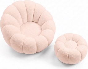 Forgatható design karosszék BLOOM zsámollyal, világos rózsaszín