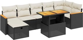 vidaXL 8 részes fekete polyrattan kerti ülőgarnitúra párnákkal