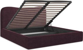 Sötétlila kárpitozott ágyneműtartós franciaágy ágyráccsal 140x200 cm Kahai – Makamii