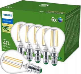 Led izzó E14 Philips Golyó 2.3W 40W 210lm/W 2700K Meleg A-osztály 6 db