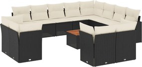 vidaXL 13 részes fekete polyrattan kerti ülőgarnitúra párnákkal