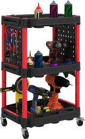 HOMCOM Műhely Szerszámkocsi 3 Szinten, Oldalsó Lyukakkal, 10 Horoggal, Maximum 91 kg Teherbírással, Fekete | Aosom