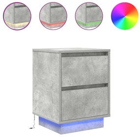 2 db betonszürke éjjeliszekrény LED-fényekkel 38x34x50 cm