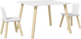 AIYAPLAY Gyermek Asztal és 2 Szék Szett - Gyerek Asztal Nyúlfüles Háttámlával - Fehér | Aosom