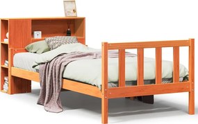 vidaXL viaszbarna tömör fa könyvespolcos ágy matrac nélkül 75 x 190 cm