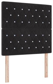 Fekete Bársony Fejtámla Kristály Gomb Párnázással, 100 cm, Fekete Bársony Fejtámla Kristály Gomb Párnázással, 200 cm