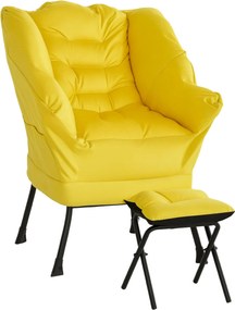 HOMCOM Szövet Kárpitozott Karosszék Puffal, Pihenő Szék Hálószobába Oldalsó Zsebekkel és Fémlábakkal - Sárga | Aosom