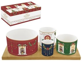 Karácsonyi porcelán kínálótál 4 db-os szett bambusztálcán díszdobozban Festive Avenue
