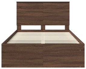 vidaXL Ágykeret fejtámlával Barna Tölgy 120 x 200 cm Tömör fenyőfa