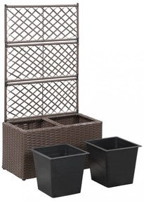 barna rácsos polyrattan magaságyás 2 kaspóval 58 x 30 x 107 cm