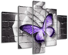 Gario Vászonkép Lila pillangó tenyéren - 5 részes Méretek: 150 x 105 cm