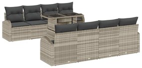 vidaXL Kerti Kanapé Szett párnával 9 pcs Világosszürke Poly Rattan