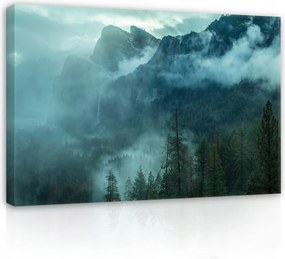 Vászonkép 120x80 Hegyi táj köd erdő természet nyugalom fenség rejtély