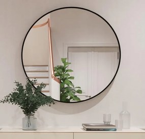 Kerek tükör 91 cm fekete fém fali keret
