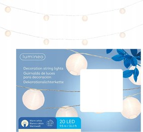 Kerti fényfüzér Lampionok fehér 20 Led meleg fehér 9,5m